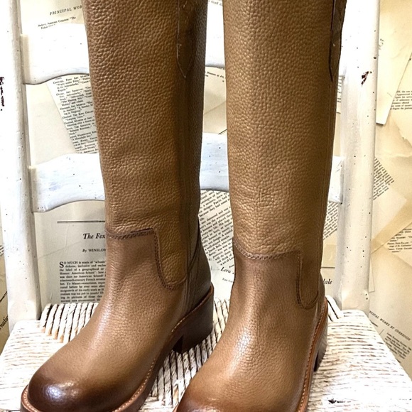 Free People Blaze Pull On Tall Boot Square Toe Distressed Toasted Wheat - Picture 8 of 12